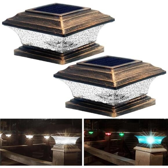 Solar Post Cap Lights Outdoor LED Lighting Deck Fence Cap Light 9 Light Modes - Picture 1 of 7
